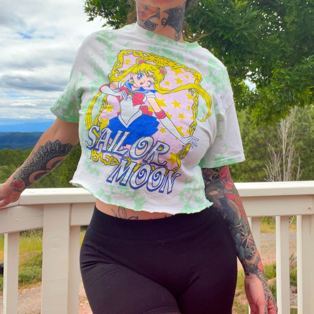Sailor Moon cropped bleach dyed t shirt